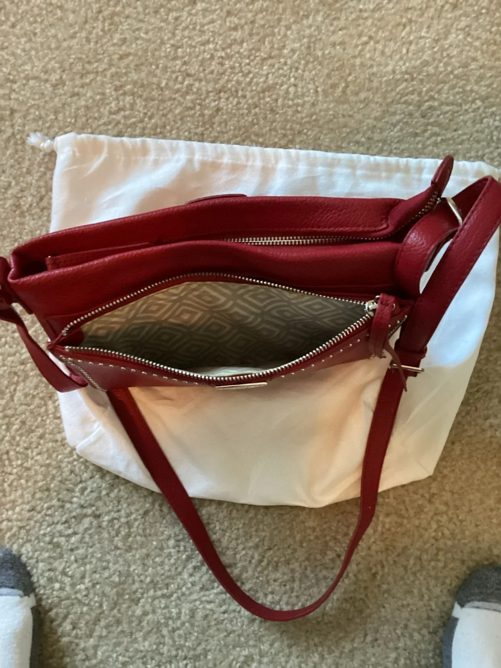 Brighton Red Pebbled Leather Crossbody with Stud Accents